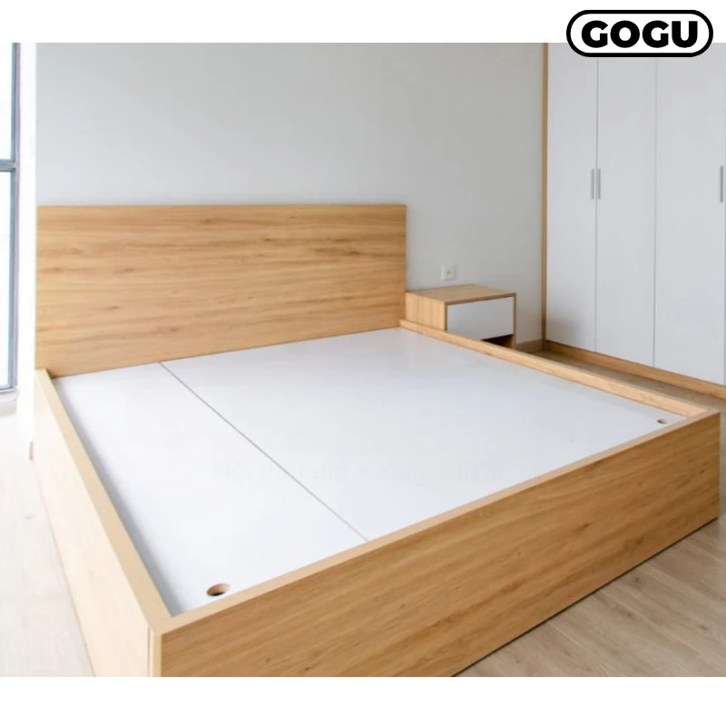 Giường ngủ gỗ công nghiệp mdf, không ngăn kéo, màu vàng, mã GKH01 5, Nội thất GOGU tại TP. HCM