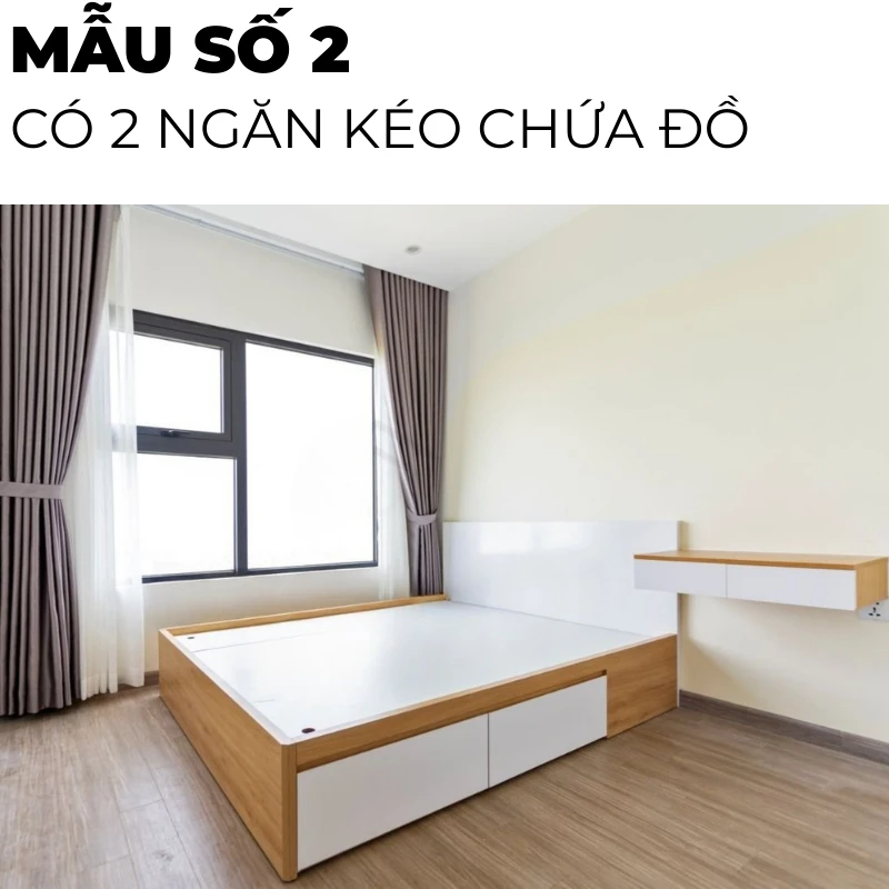Giường ngủ gỗ công nghiệp mdf có ngăn kéo và hộc đựng đồ, thiết kế hiện đại, theo yêu cầu, nội thất GOGU tại TP. HCM, hình 1
