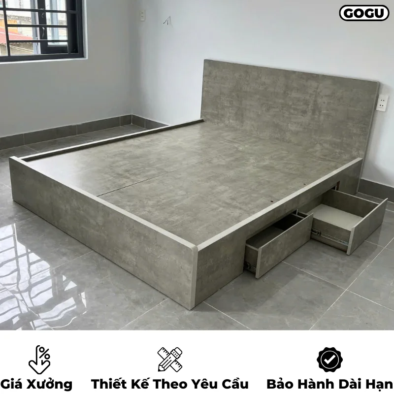 Giường ngủ gỗ công nghiệp mdf có ngăn kéo và hộc đựng đồ, thiết kế hiện đại, theo yêu cầu, nội thất GOGU tại TP. HCM, hình 13