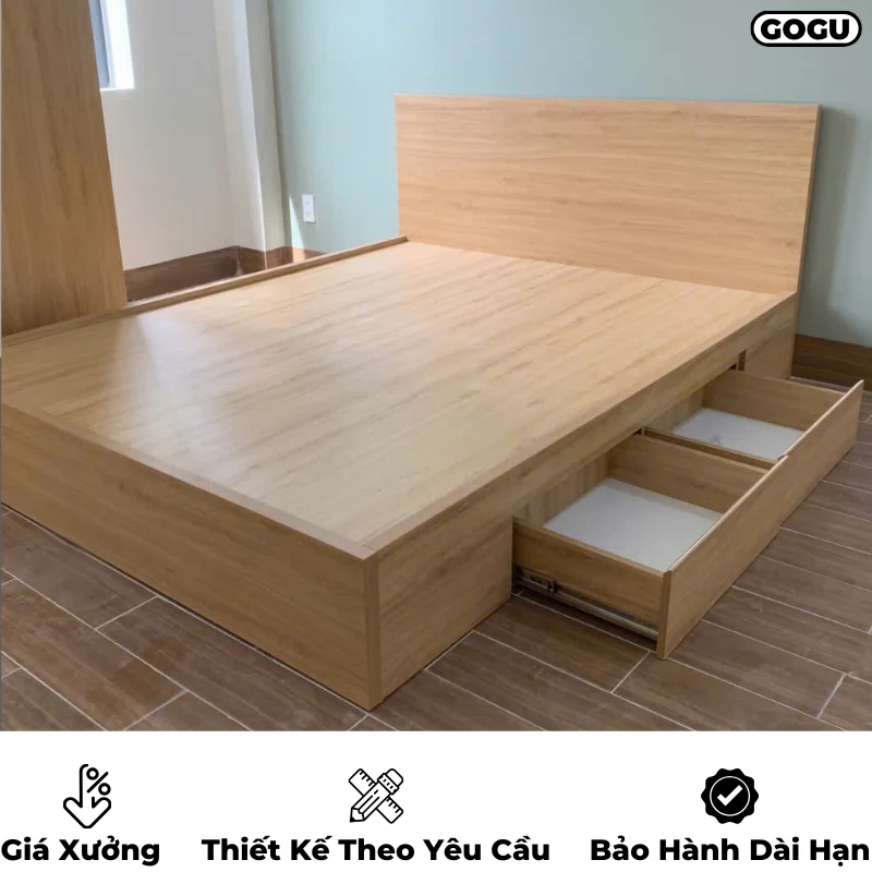 Giường ngủ gỗ công nghiệp mdf có ngăn kéo và hộc đựng đồ, thiết kế hiện đại, theo yêu cầu, nội thất GOGU tại TP. HCM, hình 14