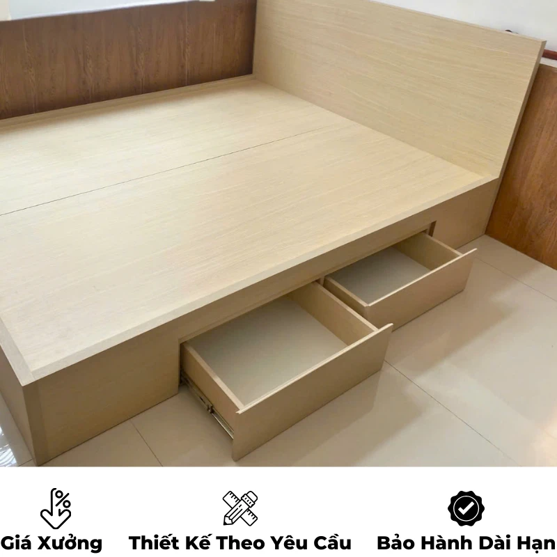 Giường ngủ gỗ công nghiệp mdf có ngăn kéo và hộc đựng đồ, thiết kế hiện đại, theo yêu cầu, nội thất GOGU tại TP. HCM, hình 15