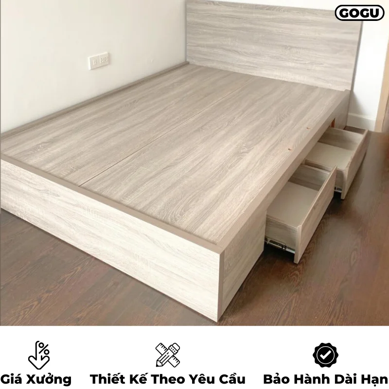 Giường ngủ gỗ công nghiệp mdf có ngăn kéo và hộc đựng đồ, thiết kế hiện đại, theo yêu cầu, nội thất GOGU tại TP. HCM, hình 17