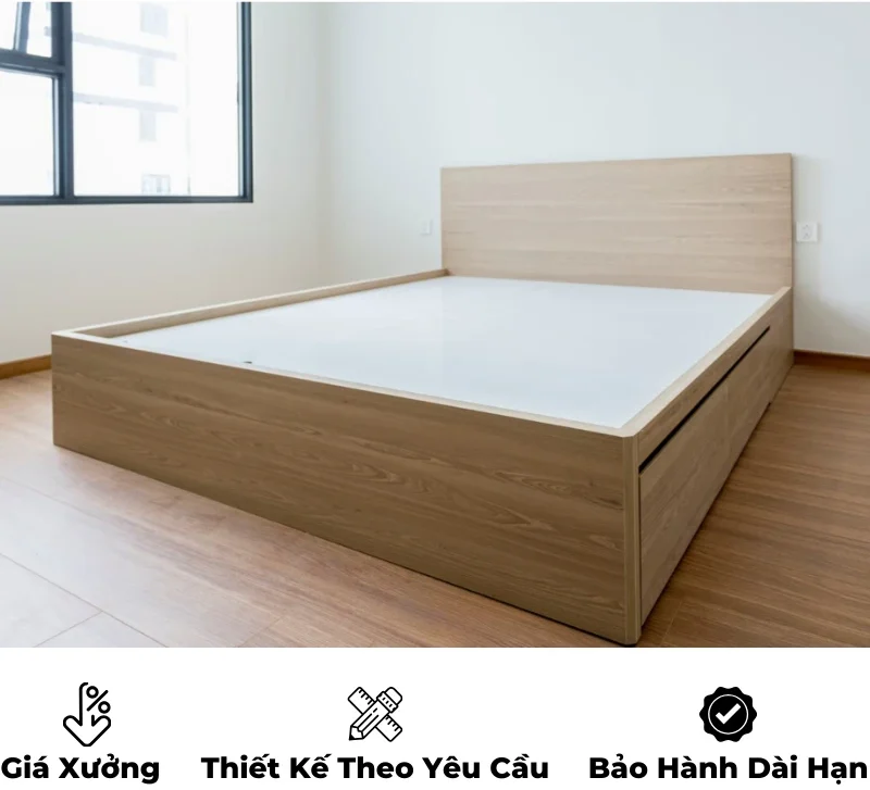 Giường ngủ gỗ công nghiệp mdf có ngăn kéo và hộc đựng đồ, thiết kế hiện đại, theo yêu cầu, nội thất GOGU tại TP. HCM, hình 18