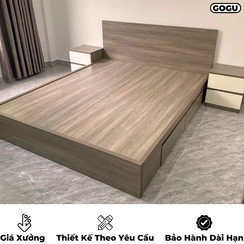 Giường ngủ gỗ công nghiệp mdf có ngăn kéo và hộc đựng đồ, thiết kế hiện đại, theo yêu cầu, nội thất GOGU tại TP. HCM, hình 19