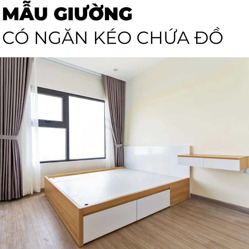 Giường ngủ gỗ công nghiệp mdf có ngăn kéo và hộc đựng đồ, thiết kế hiện đại, theo yêu cầu, nội thất GOGU tại TP. HCM, hình 2