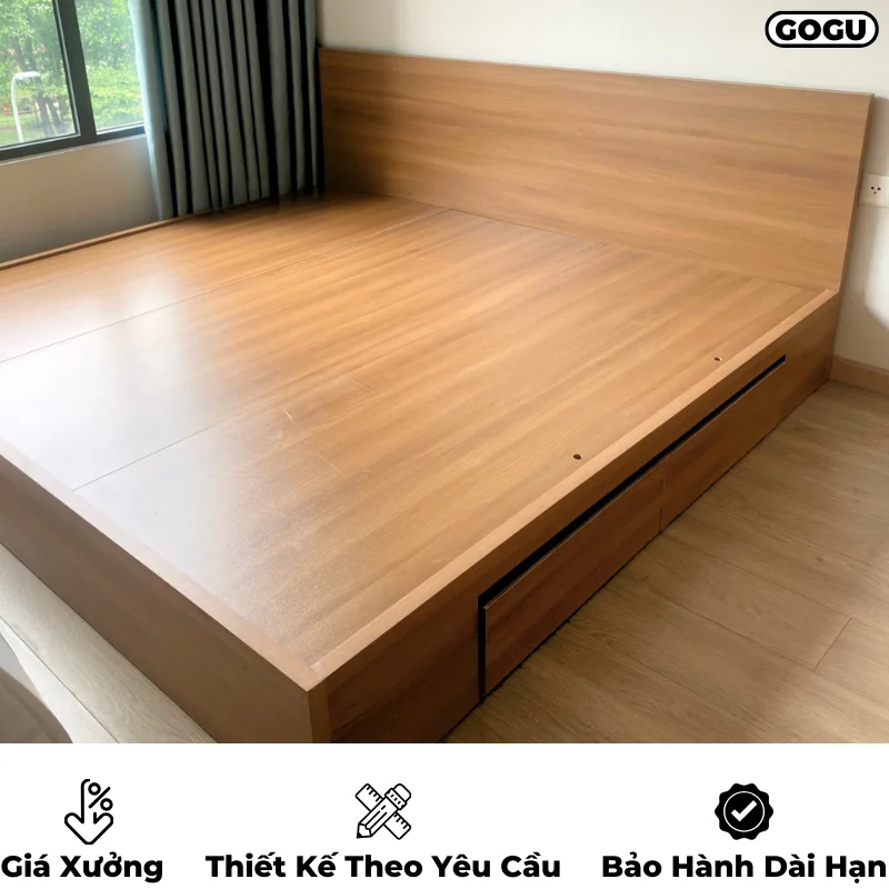 Giường ngủ gỗ công nghiệp mdf có ngăn kéo và hộc đựng đồ, thiết kế hiện đại, theo yêu cầu, nội thất GOGU tại TP. HCM, hình 20