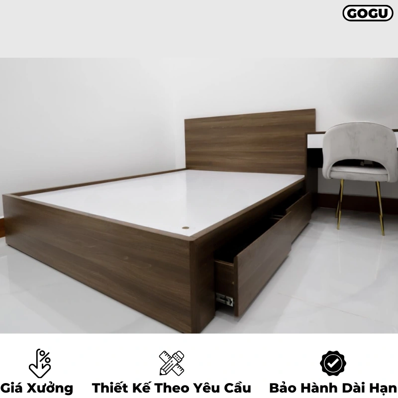 Giường ngủ gỗ công nghiệp mdf có ngăn kéo và hộc đựng đồ, thiết kế hiện đại, theo yêu cầu, nội thất GOGU tại TP. HCM, hình 21