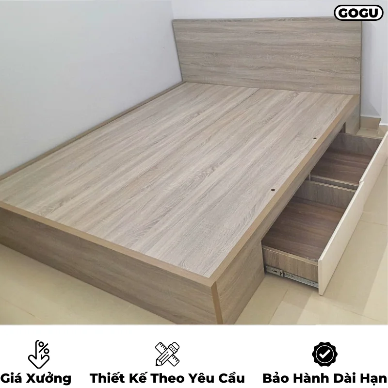 Giường ngủ gỗ công nghiệp mdf có ngăn kéo và hộc đựng đồ, thiết kế hiện đại, theo yêu cầu, nội thất GOGU tại TP. HCM, hình 22