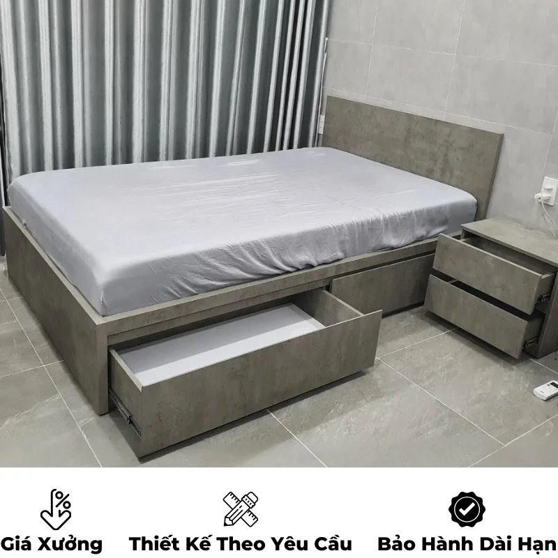 Giường ngủ gỗ công nghiệp mdf có ngăn kéo và hộc đựng đồ, thiết kế hiện đại, theo yêu cầu, nội thất GOGU tại TP. HCM, hình 23