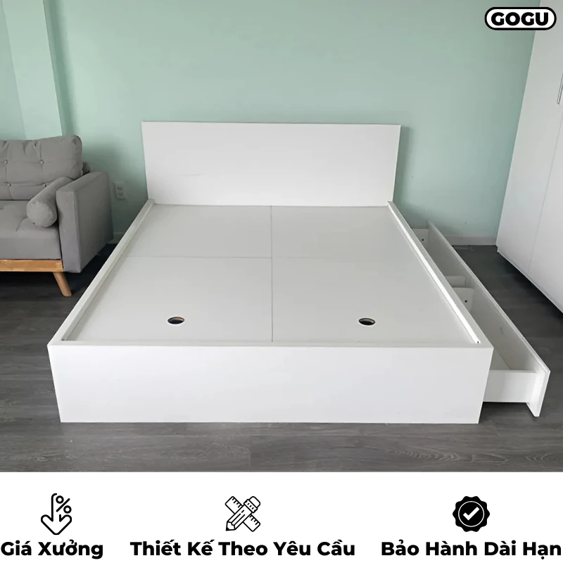 Giường ngủ gỗ công nghiệp mdf có ngăn kéo và hộc đựng đồ, thiết kế hiện đại, theo yêu cầu, nội thất GOGU tại TP. HCM, hình 24