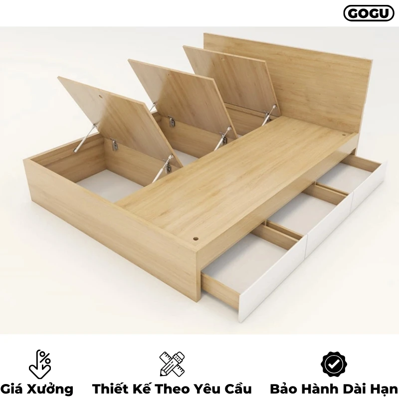 Giường ngủ gỗ công nghiệp mdf, có nhiều ngăn kéo và hộc đựng đồ siêu tiện lợi, thiết kế thông minh, sản xuất theo yêu cầu, nội thất GOGO tại TP. HCM, hình 33