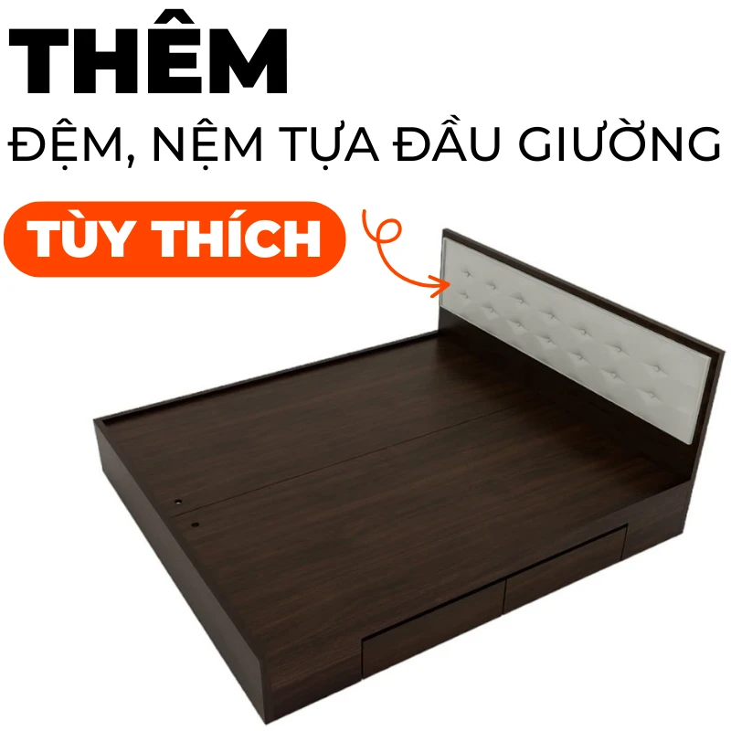 Giường ngủ gỗ công nghiệp mdf có bọc đệm nệm tựa đầu giường, êm ái thoải mái, theo yêu cầu, nội thất GOGU TP. HCM, hình 11