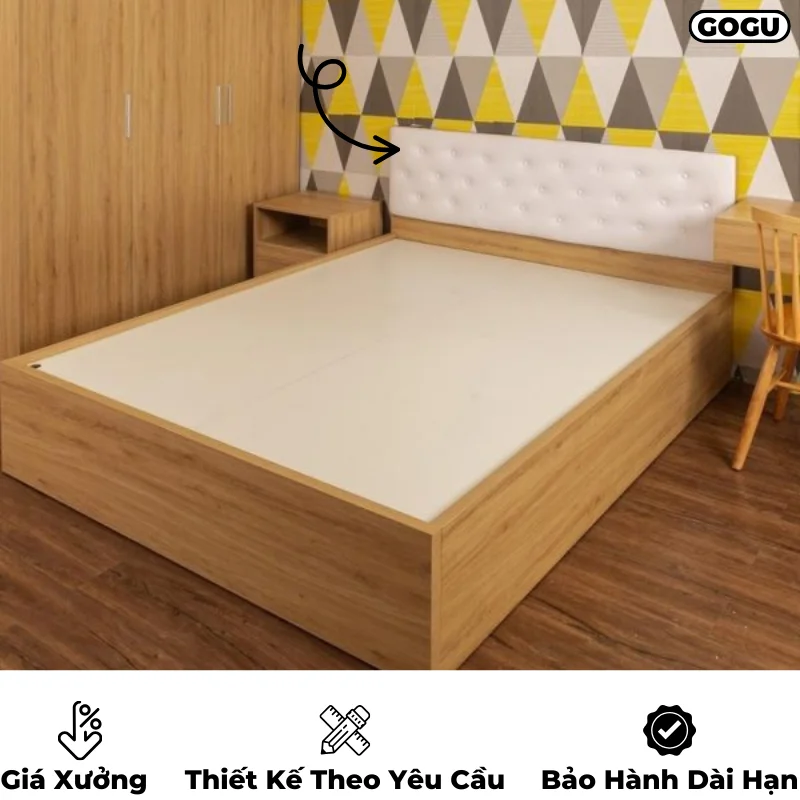 Giường ngủ gỗ công nghiệp mdf có bọc đệm nệm tựa đầu giường, êm ái thoải mái, theo yêu cầu, nội thất GOGU TP. HCM, hình 12