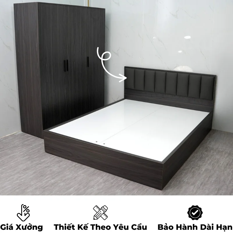 Giường ngủ gỗ công nghiệp mdf có bọc đệm nệm tựa đầu giường, êm ái thoải mái, theo yêu cầu, nội thất GOGU TP. HCM, hình 13
