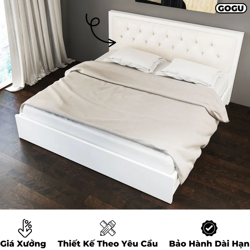 Giường ngủ gỗ công nghiệp mdf có bọc đệm nệm tựa đầu giường, êm ái thoải mái, theo yêu cầu, nội thất GOGU TP. HCM, hình 16