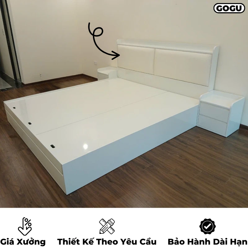 Giường ngủ gỗ công nghiệp mdf có bọc đệm nệm tựa đầu giường, êm ái thoải mái, theo yêu cầu, nội thất GOGU TP. HCM, hình 19