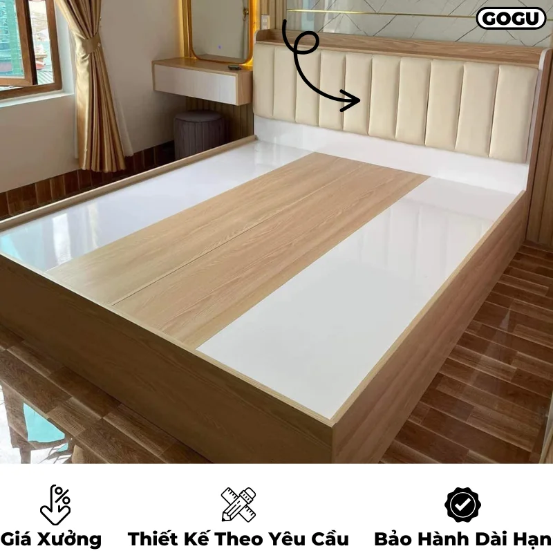 Giường ngủ gỗ công nghiệp mdf có bọc đệm nệm tựa đầu giường, êm ái thoải mái, theo yêu cầu, nội thất GOGU TP. HCM, hình 21