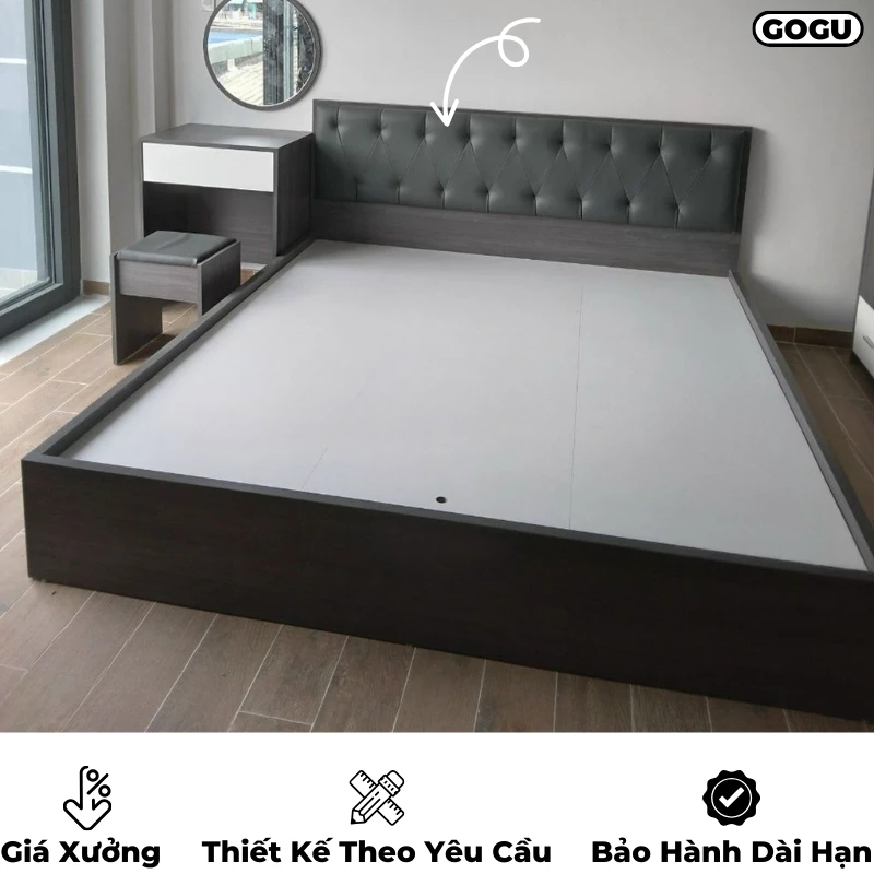 Giường ngủ gỗ công nghiệp mdf có bọc đệm nệm tựa đầu giường, êm ái thoải mái, theo yêu cầu, nội thất GOGU TP. HCM, hình 22