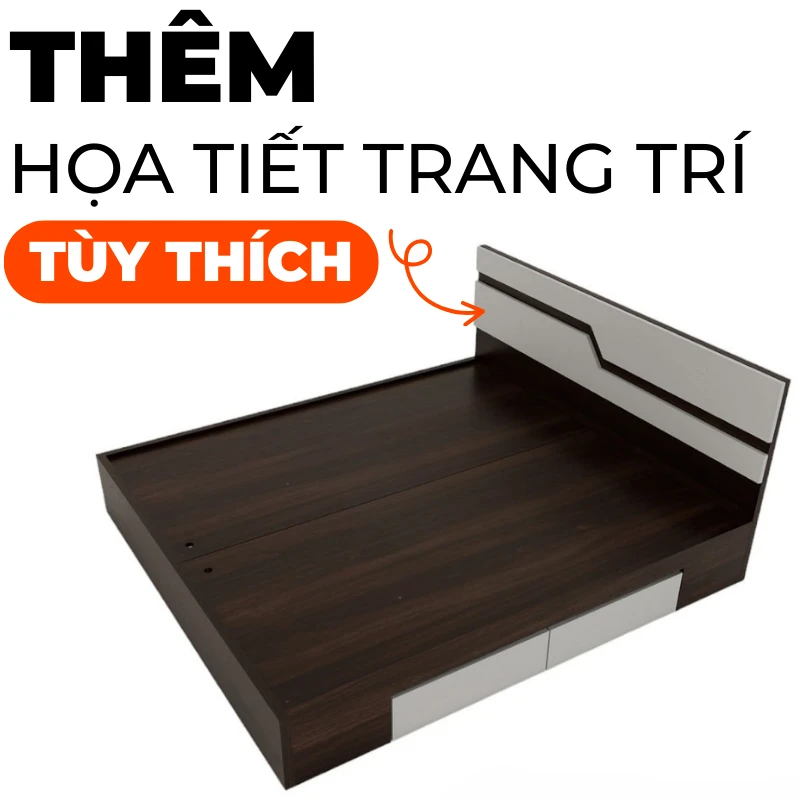 Giường ngủ gỗ công nghiệp mdf có ngăn kéo có họa tiết trang trí, thiết kế hiện đại, theo yêu cầu, nội thất GOGU TP.HCM, hình 1