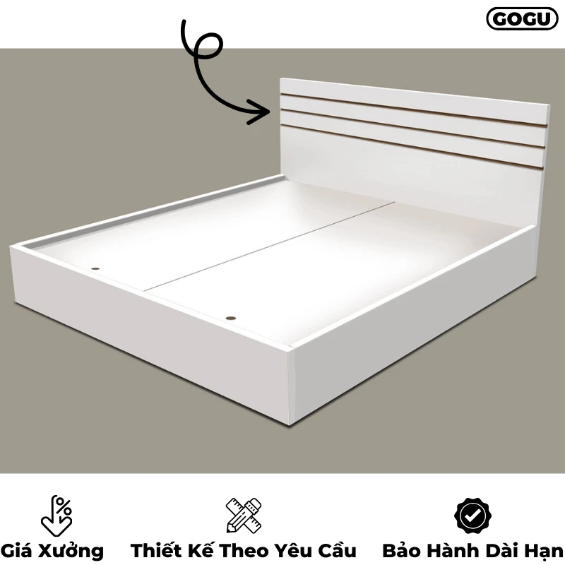 Giường ngủ gỗ công nghiệp mdf, có họa tiết trang trí, thiết kế hiện đại, theo yêu cầu, nội thất GOGU TP.HCM, hình 4