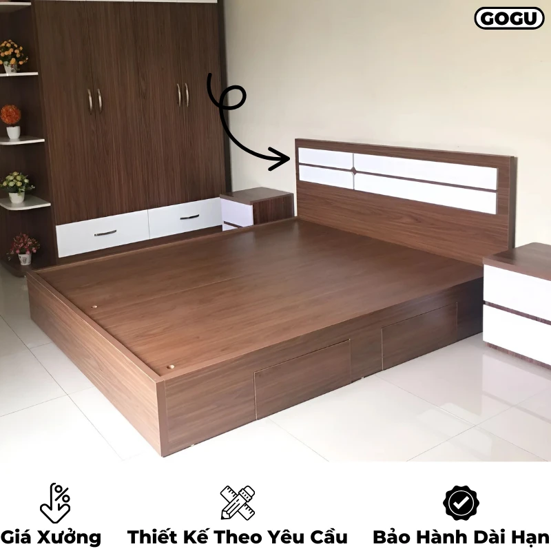 Giường ngủ gỗ công nghiệp mdf, có họa tiết trang trí, thiết kế hiện đại, theo yêu cầu, nội thất GOGU TP.HCM, hình 8