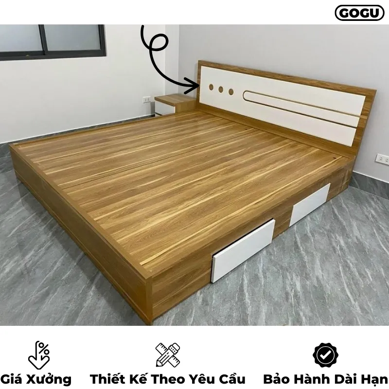 Giường ngủ gỗ công nghiệp mdf, có họa tiết trang trí, thiết kế hiện đại, theo yêu cầu, nội thất GOGU TP.HCM, hình 9