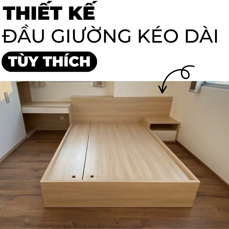 Giường ngủ gỗ công nghiệp mdf có đầu giường được thiết kế kéo dài liền mạch đồng bộ với nội thất phòng ngủ, thiết kế theo yêu cầu khách hàng, nội thất GOGU TP. HCM, hình 22
