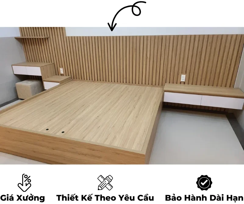 Giường ngủ gỗ công nghiệp mdf có đầu giường được thiết kế kéo dài liền mạch đồng bộ với nội thất phòng ngủ, thiết kế theo yêu cầu, nội thất GOGU TP. HCM, hình 24