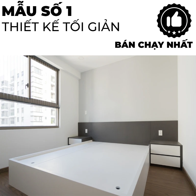 Giường ngủ gỗ công nghiệp mdf, không ngăn kéo, thiết kế tối giản hiện đại theo yêu cầu, nội thất GOGU TP. HCM, hình 1