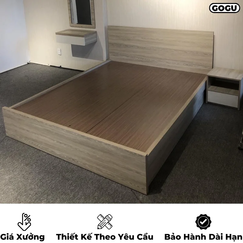 Giường ngủ gỗ công nghiệp mdf, không ngăn kéo, thiết kế tối giản hiện đại theo yêu cầu, nội thất GOGU TP. HCM, hình 10