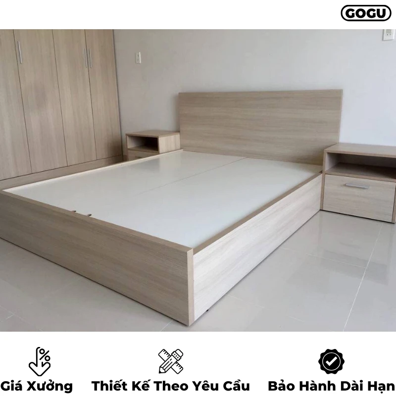 Giường ngủ gỗ công nghiệp mdf, không ngăn kéo, thiết kế tối giản hiện đại theo yêu cầu, nội thất GOGU TP. HCM, hình 11