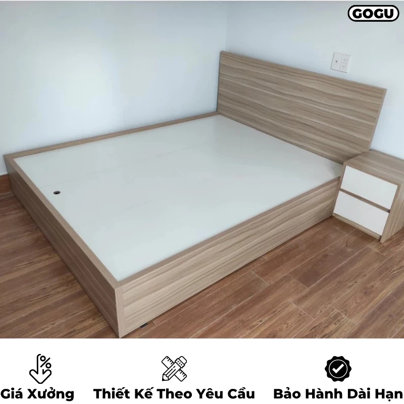 Giường ngủ gỗ công nghiệp mdf, không ngăn kéo, thiết kế tối giản hiện đại theo yêu cầu, nội thất GOGU TP. HCM, hình 12