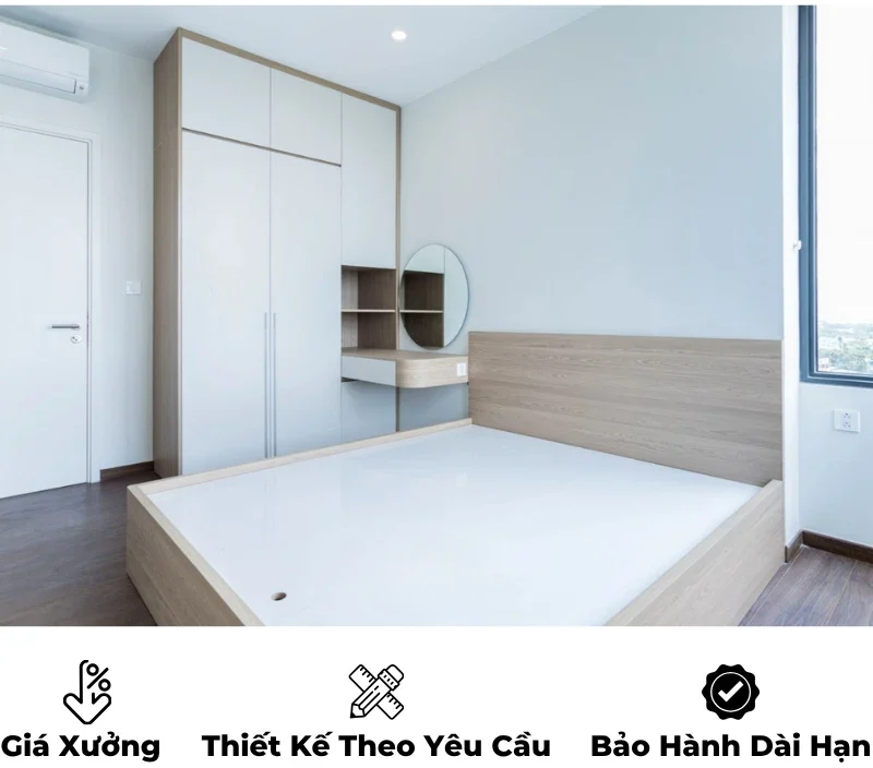 Giường ngủ gỗ công nghiệp mdf, không ngăn kéo, thiết kế tối giản hiện đại theo yêu cầu, nội thất GOGU TP. HCM, hình 16