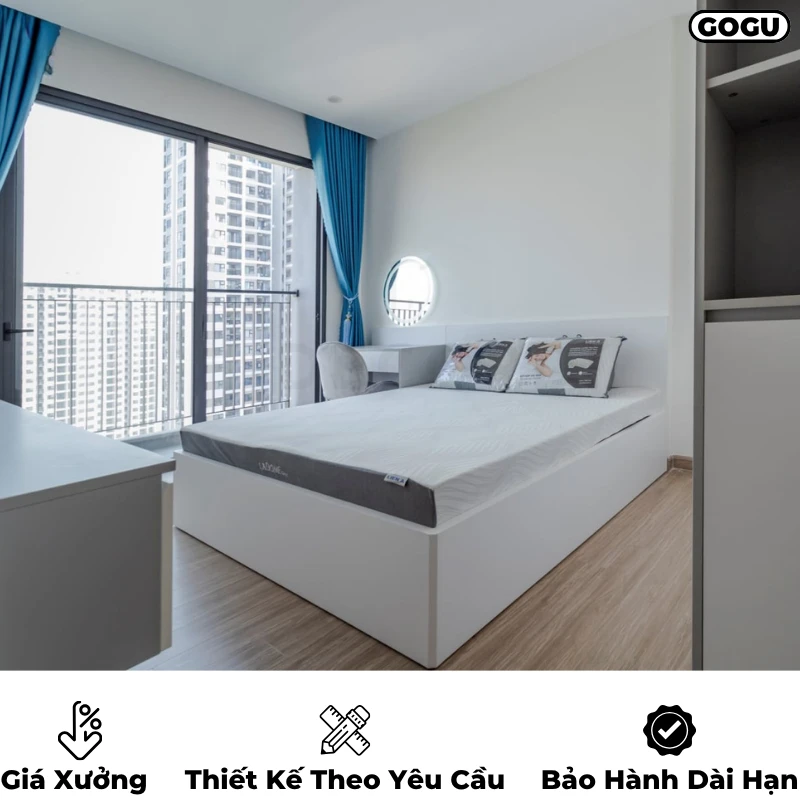Giường ngủ gỗ công nghiệp mdf, không ngăn kéo, thiết kế tối giản hiện đại theo yêu cầu, nội thất GOGU TP. HCM, hình 19