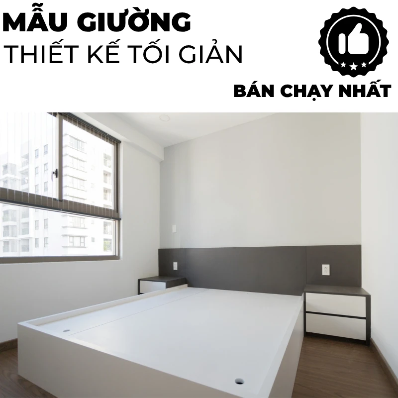 Giường ngủ gỗ công nghiệp mdf, không ngăn kéo, thiết kế tối giản hiện đại theo yêu cầu, nội thất GOGU TP. HCM, hình 2