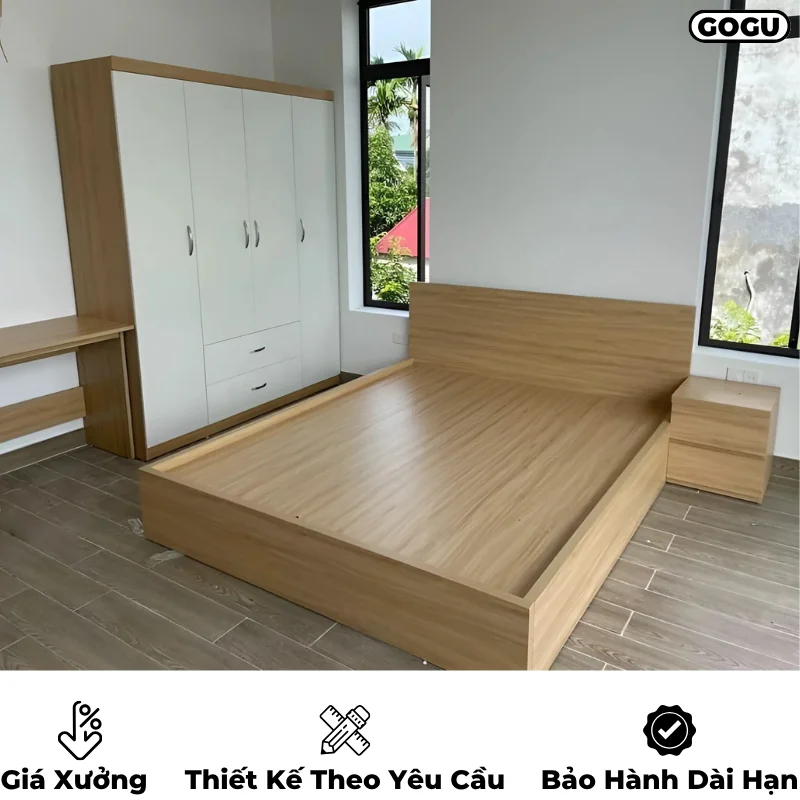 Giường ngủ gỗ công nghiệp mdf, không ngăn kéo, thiết kế tối giản hiện đại theo yêu cầu, nội thất GOGU TP. HCM, hình 21