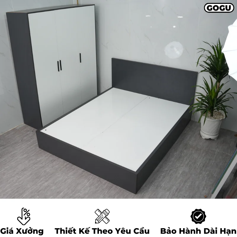 Giường ngủ gỗ công nghiệp mdf, không ngăn kéo, thiết kế tối giản hiện đại theo yêu cầu, nội thất GOGU TP. HCM, hình 22
