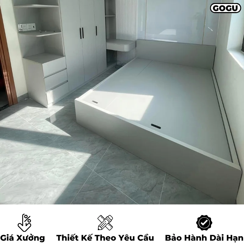Giường ngủ gỗ công nghiệp mdf, không ngăn kéo, thiết kế tối giản hiện đại theo yêu cầu, nội thất GOGU TP. HCM, hình 25