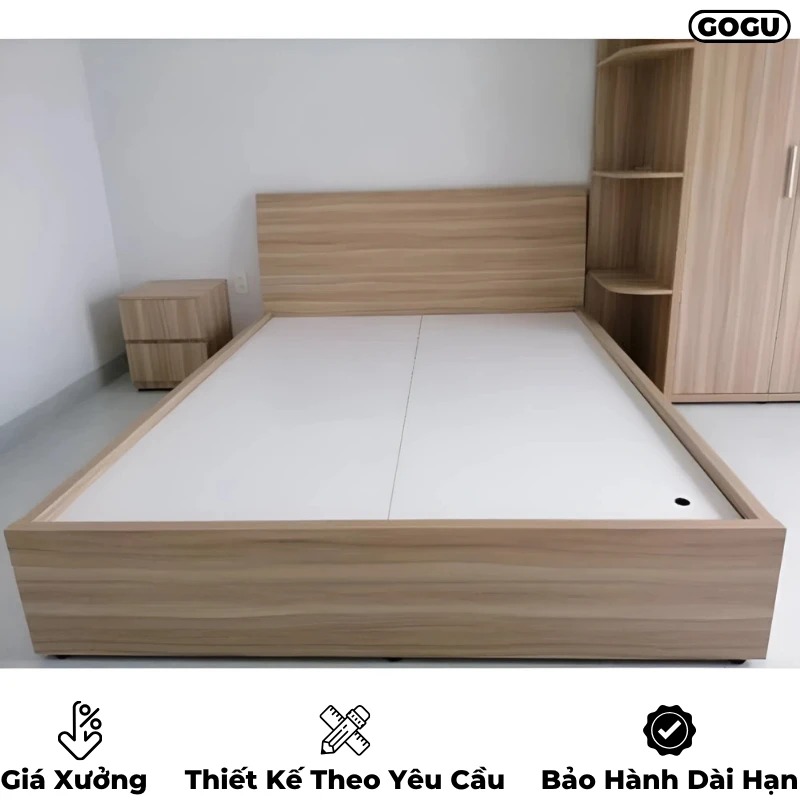 Giường ngủ gỗ công nghiệp mdf, không ngăn kéo, thiết kế tối giản hiện đại theo yêu cầu, nội thất GOGU TP. HCM, hình 28