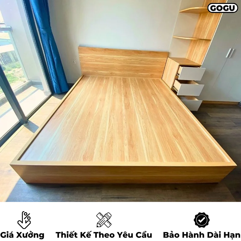 Giường ngủ gỗ công nghiệp mdf, không ngăn kéo, thiết kế tối giản hiện đại theo yêu cầu, nội thất GOGU TP. HCM, hình 29