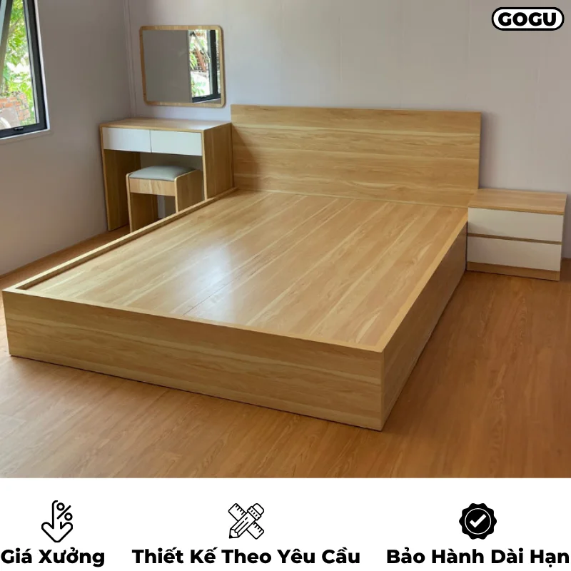 Giường ngủ gỗ công nghiệp mdf, không ngăn kéo, thiết kế tối giản hiện đại theo yêu cầu, nội thất GOGU TP. HCM, hình 5