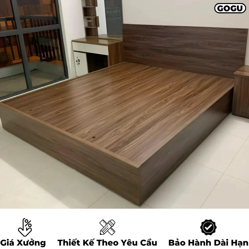 Giường ngủ gỗ công nghiệp mdf, không ngăn kéo, thiết kế tối giản hiện đại theo yêu cầu, nội thất GOGU TP. HCM, hình 6