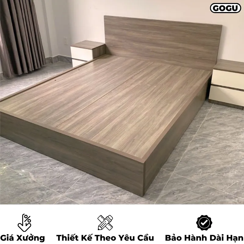 Giường ngủ gỗ công nghiệp mdf, không ngăn kéo, thiết kế tối giản hiện đại theo yêu cầu, nội thất GOGU TP. HCM, hình 7
