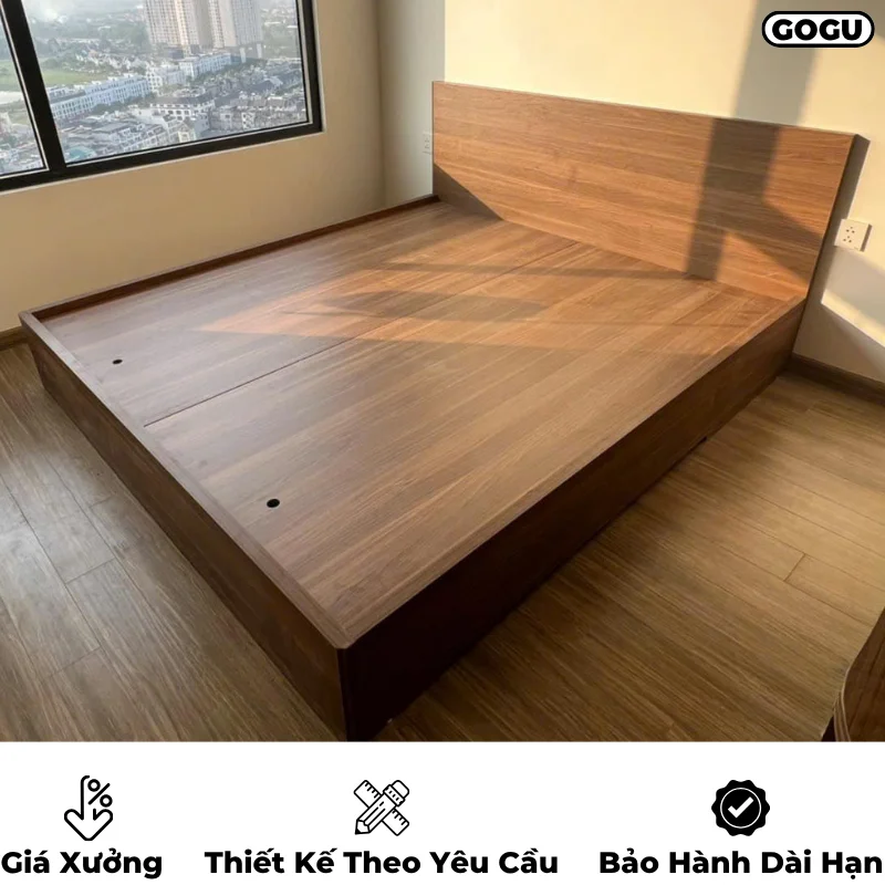Giường ngủ gỗ công nghiệp mdf, không ngăn kéo, thiết kế tối giản hiện đại theo yêu cầu, nội thất GOGU TP. HCM, hình 8