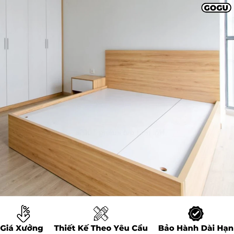 Giường ngủ gỗ công nghiệp mdf, không ngăn kéo, thiết kế tối giản hiện đại theo yêu cầu, nội thất GOGU TP. HCM, hình 9