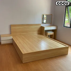 Giường ngủ gỗ công nghiệp mdf, không ngăn kéo, màu nâu óc chó, mã GKH04 4, Nội thất GOGU tại TP. HCM